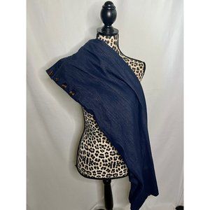 AGNES & DORA PLUS CROPPED WIDE LEG BUTTON DENIM DARK BLUE STRETCH KNIT PANTS 2X